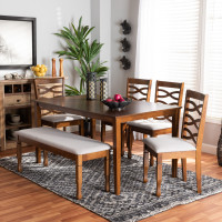 Baxton Studio RH318C-Grey/Walnut-6PC Dining Set Lanier Modern and Contemporary Grey Fabric Upholstered and Walnut Brown Finished Wood 6-Piece Dining Set